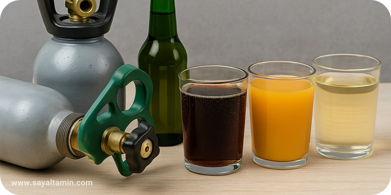 تاثیر گاز های مختلف (نیتروژن، اکسیژن، co2) در نوشیدنی ها