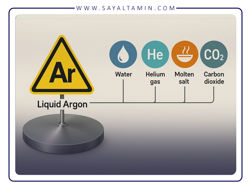 مقایسه آرگون مایع با سایر خنک کننده ها (آب، گاز هلیوم، نمک مذاب، دی اکسید کربن)